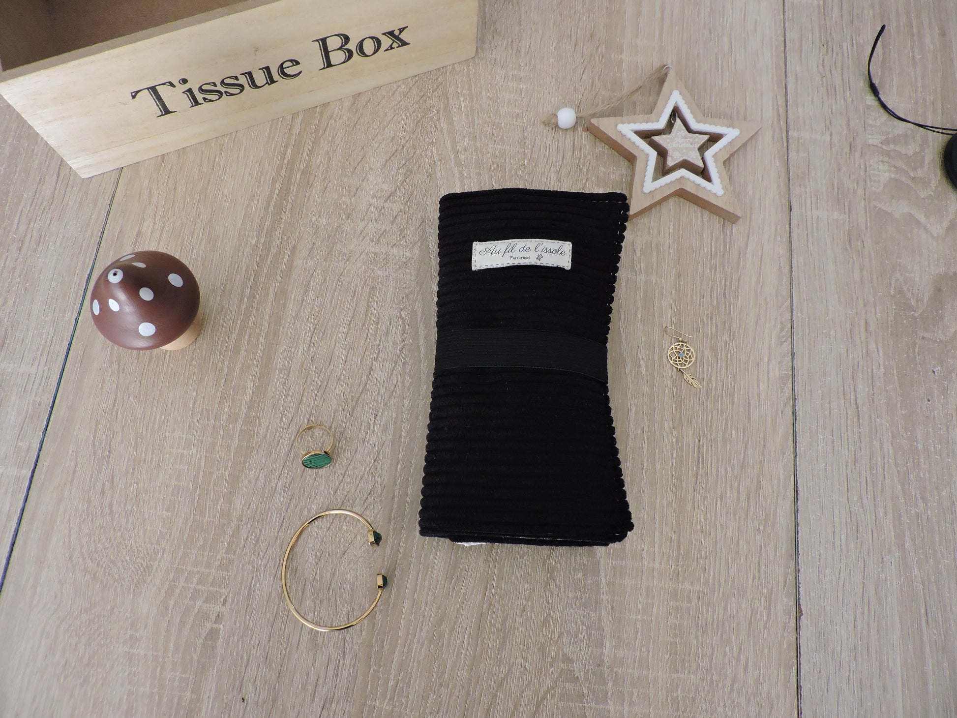 Pochette à Bijoux Velours côtelé Noir