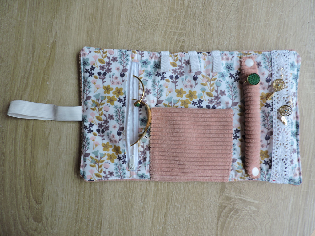Pochette à Bijoux Velours côtelé Rose Fleur Nil