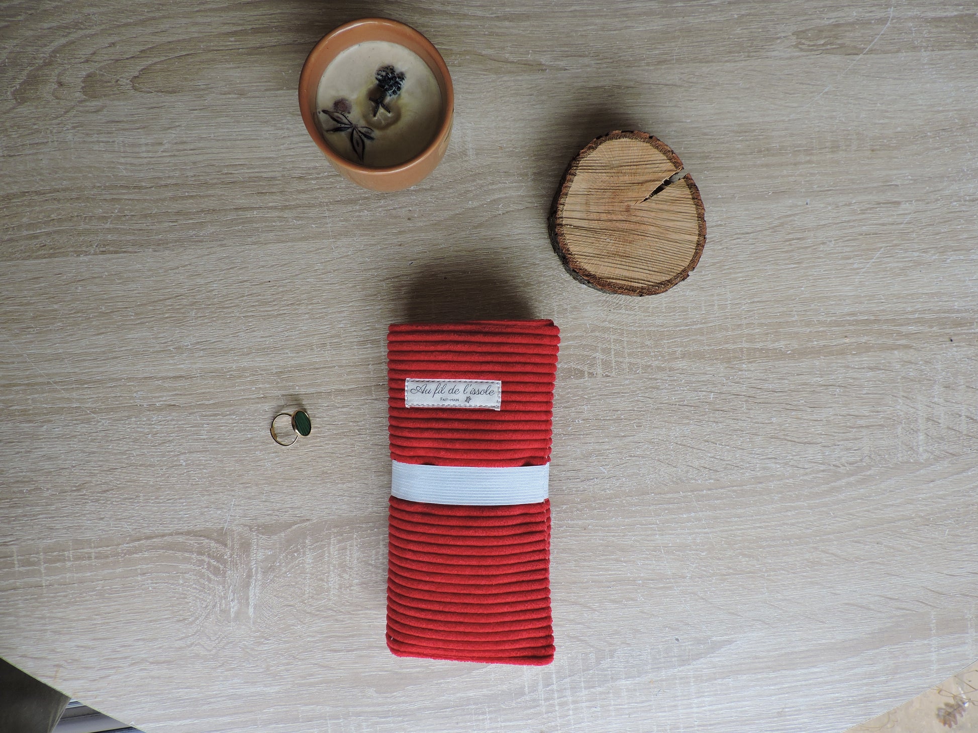 Pochette à Bijoux Velours côtelé Rouge Coeur