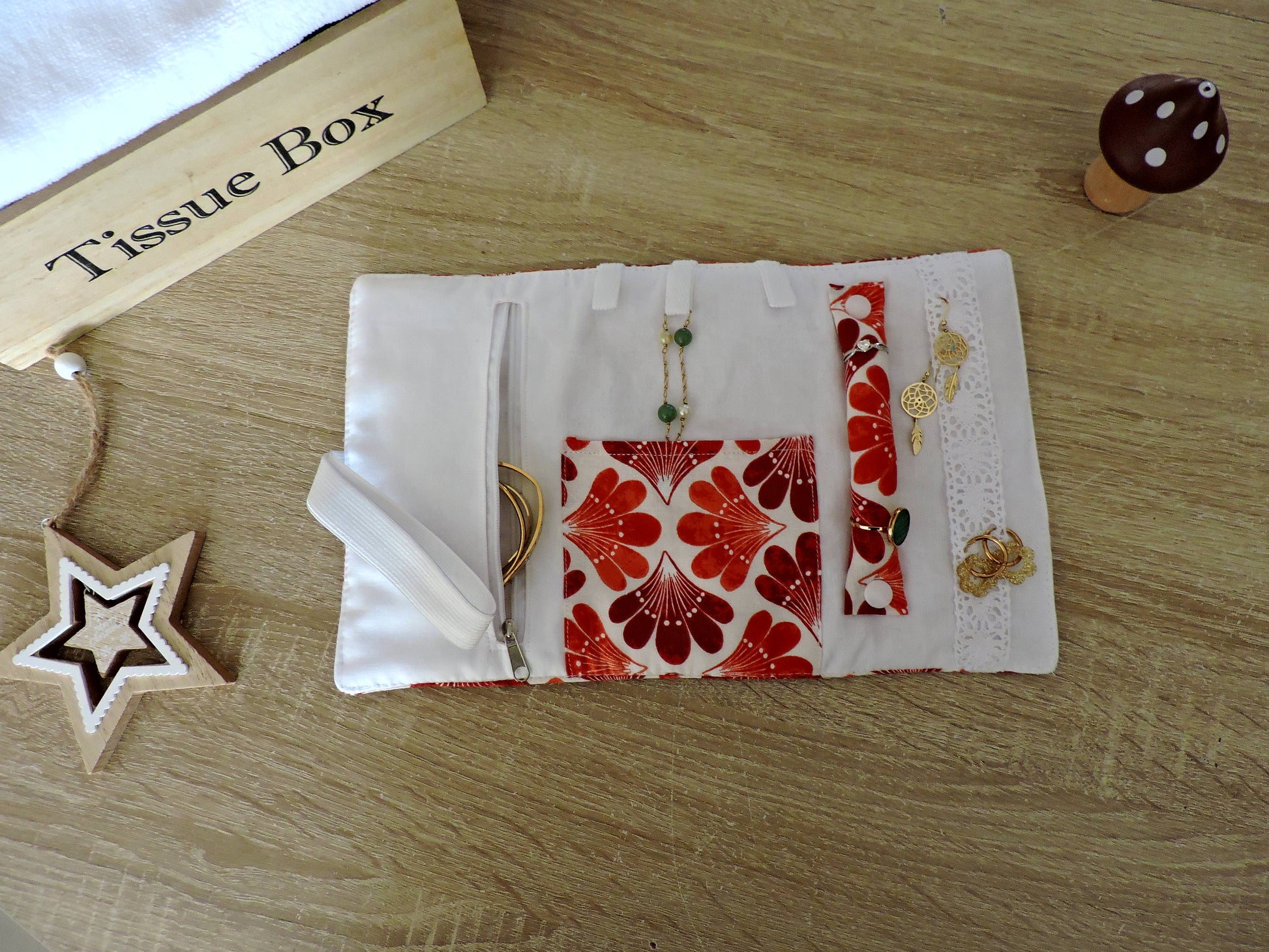 Pochette à bijoux - Eventail Orange/Bordeau