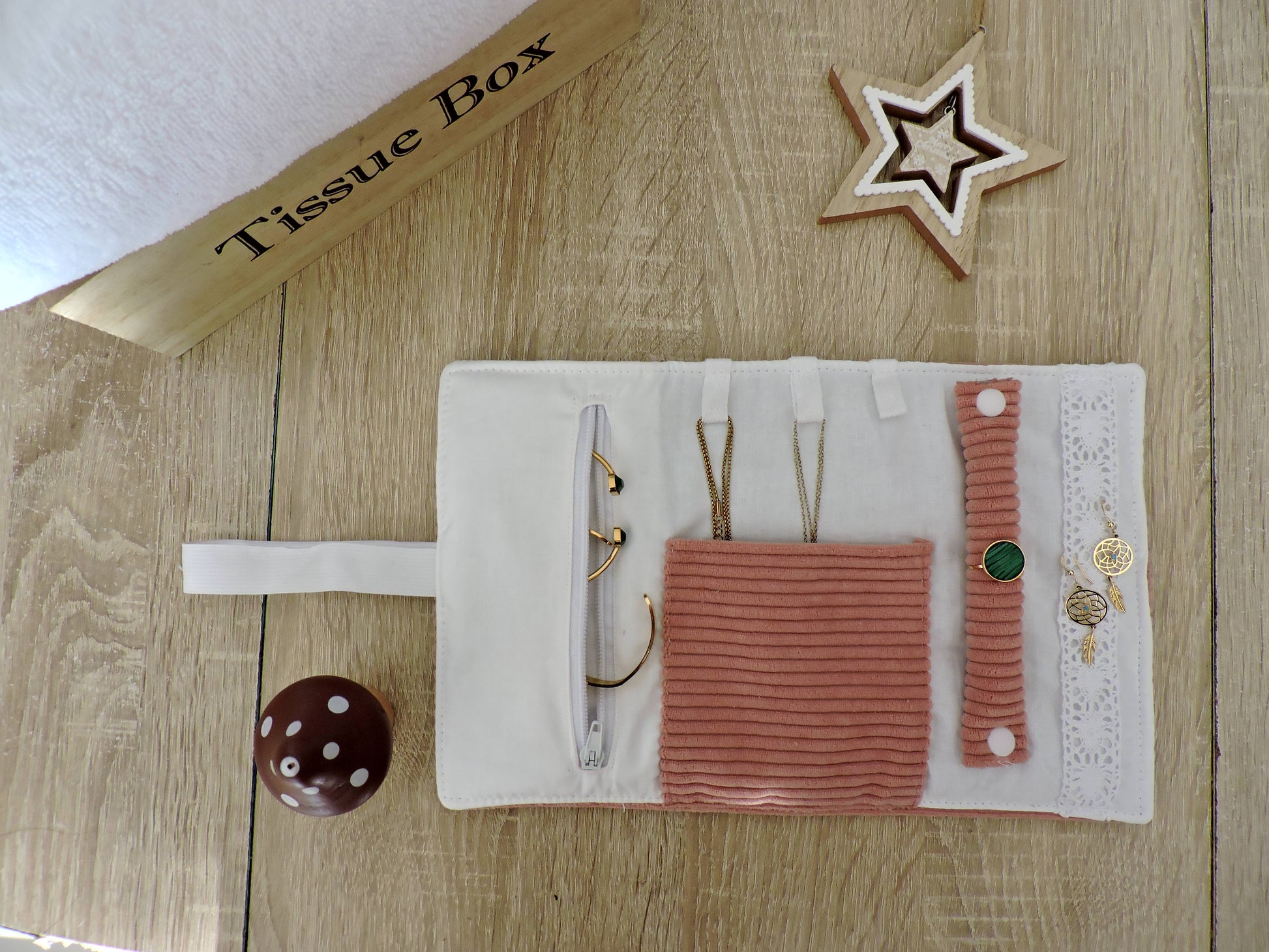 Pochette à Bijoux Velours côtelé Rose