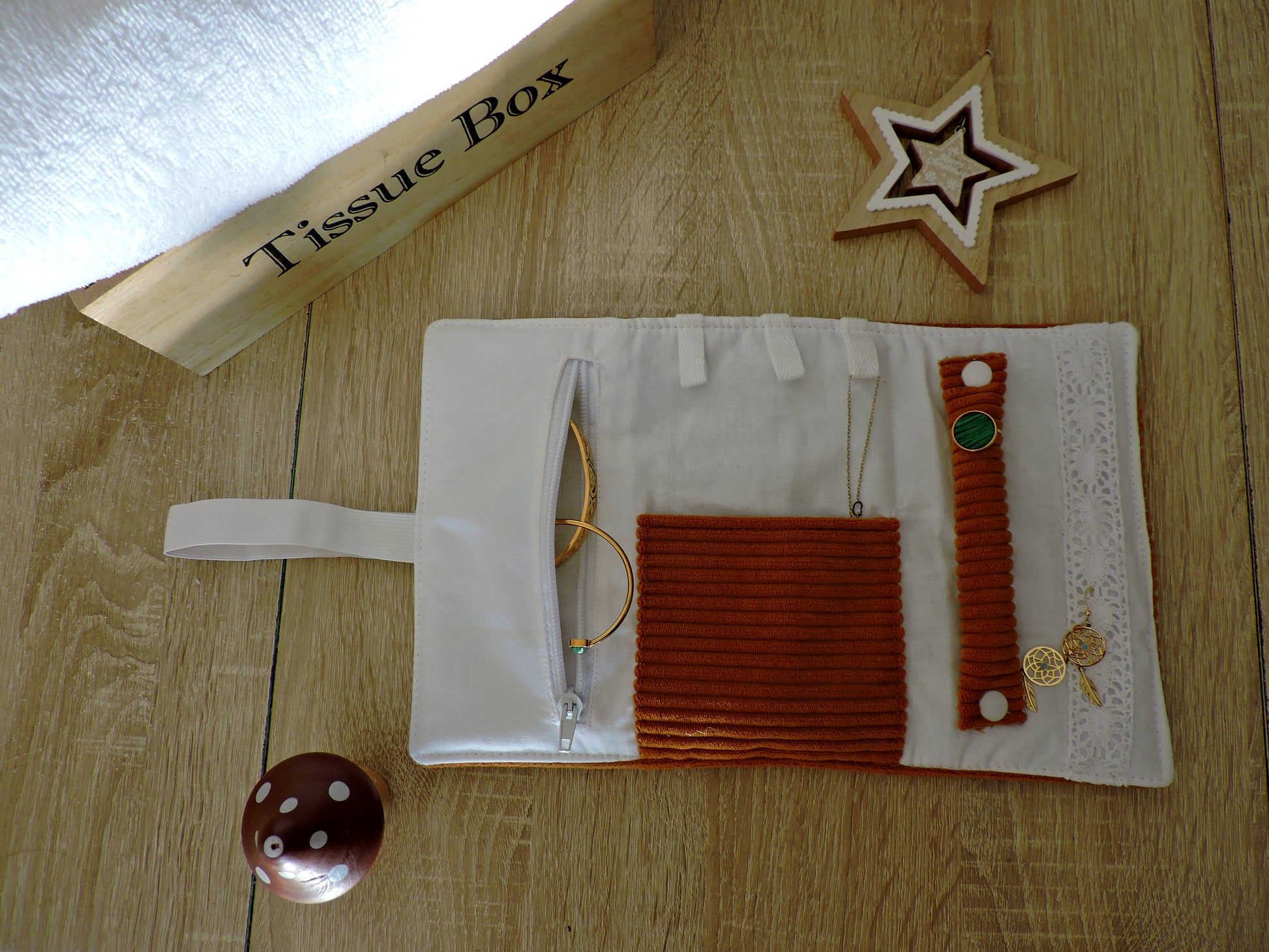 Pochette à Bijoux Velours côtelé Caramel