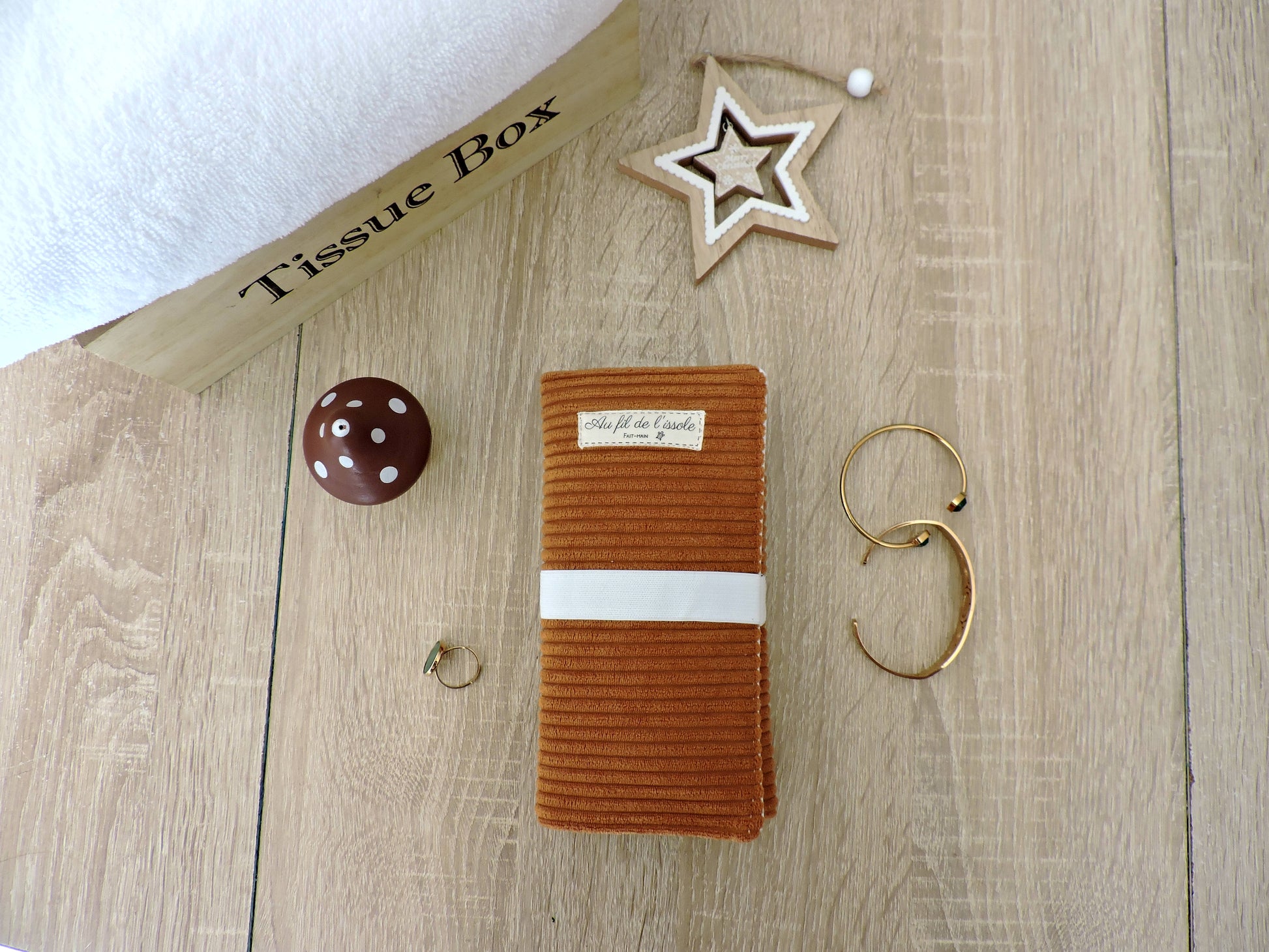 Pochette à Bijoux Velours côtelé Caramel